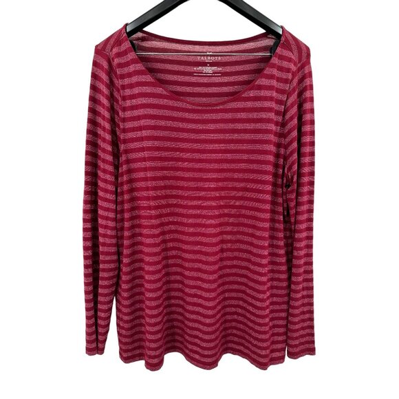Talbots Women's Burgundy Red Metallic Striped Long Sleeve T-Shirt Top 1X - Picture 1 of 5